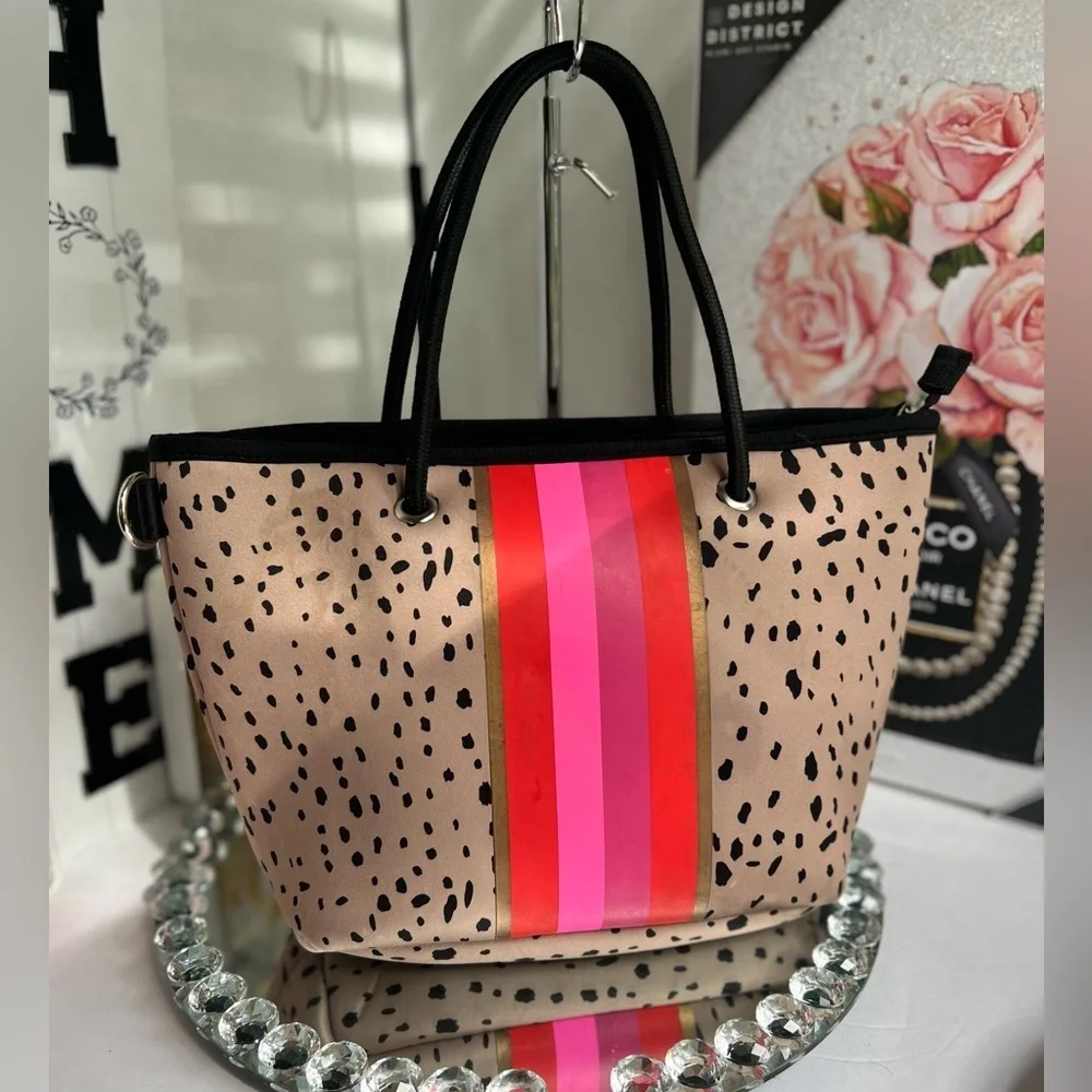 Taylor Gray Neoprene Mini Tote with Leopard Accents like new